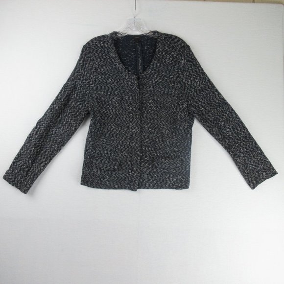 J. Crew Jackets & Blazers - J. Crew Navy Micro Tweed Round Neck Knit Jacket Size M Collarless
